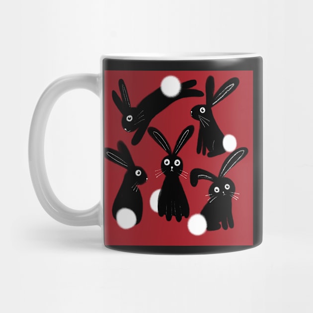 Black Bunnies on Red by StephersMc